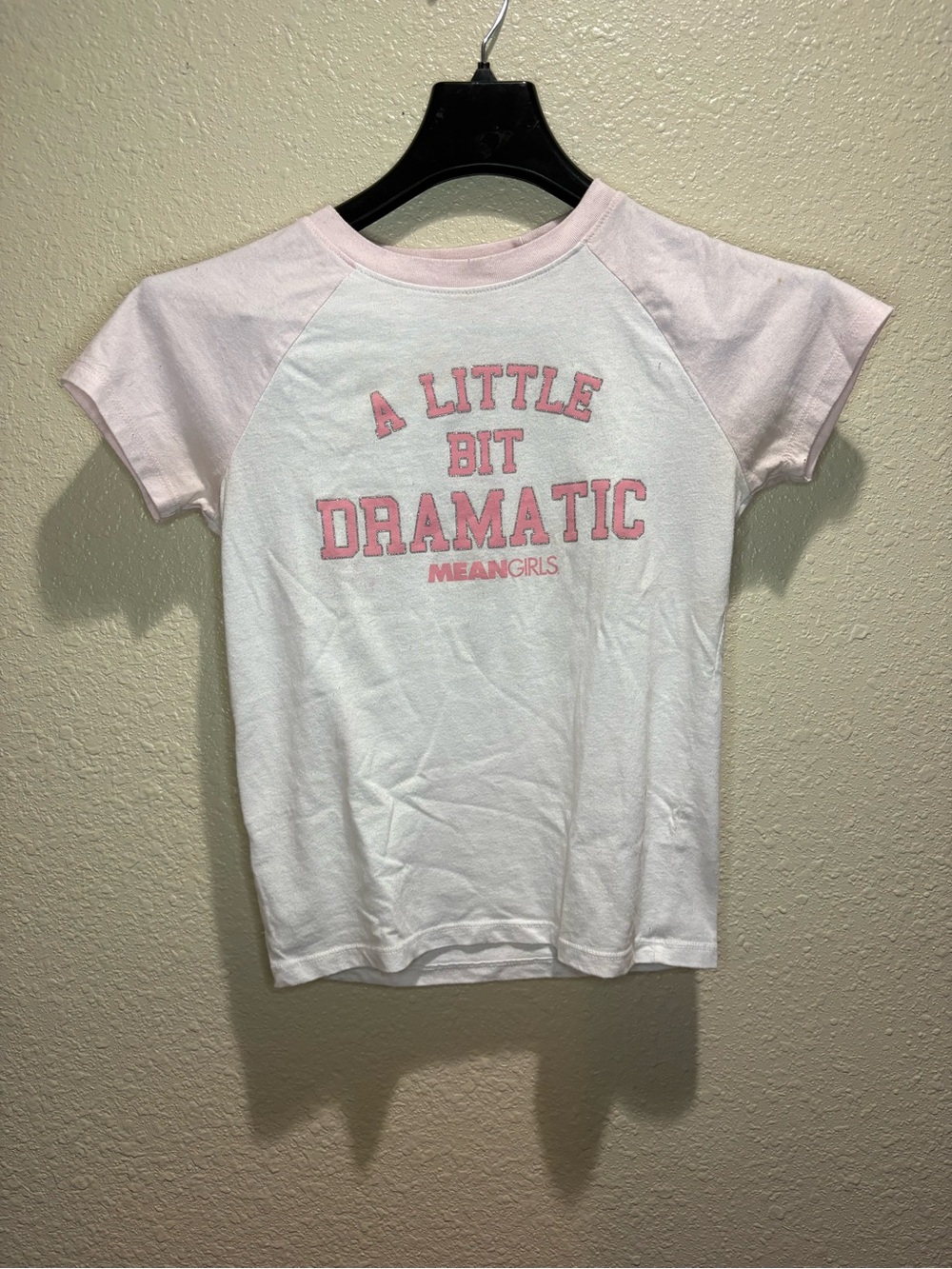 Mean Girls 'A Little Bit Dramatic' Pink & White Crop Tee